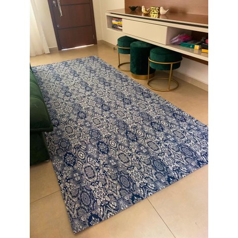 Tapete Antiderrapante Sala ou Quarto Vintage 1,32m x 1,50m:Azul Marfim