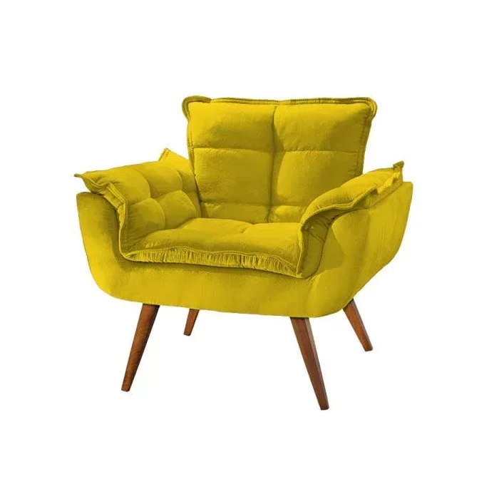 Poltrona Opala Amarela Suede Decorativa para Sala Escritório Biselos-decor