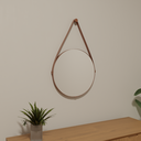 Ver imagem 2 de Espelho Redondo Adnet 40cm Moldura Couro Caramelo Banheiro Quarto Sala Hall