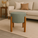 Ver imagem 1 de Puff Banqueta Redondo Zoe Linho Cinza Decorativo Base de Madeira - Arkell