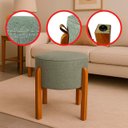 Ver imagem 4 de Puff Banqueta Redondo Zoe Linho Cinza Decorativo Base de Madeira - Arkell
