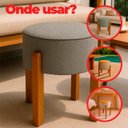 Ver imagem 3 de Puff Banqueta Redondo Zoe Linho Cinza Decorativo Base de Madeira - Arkell