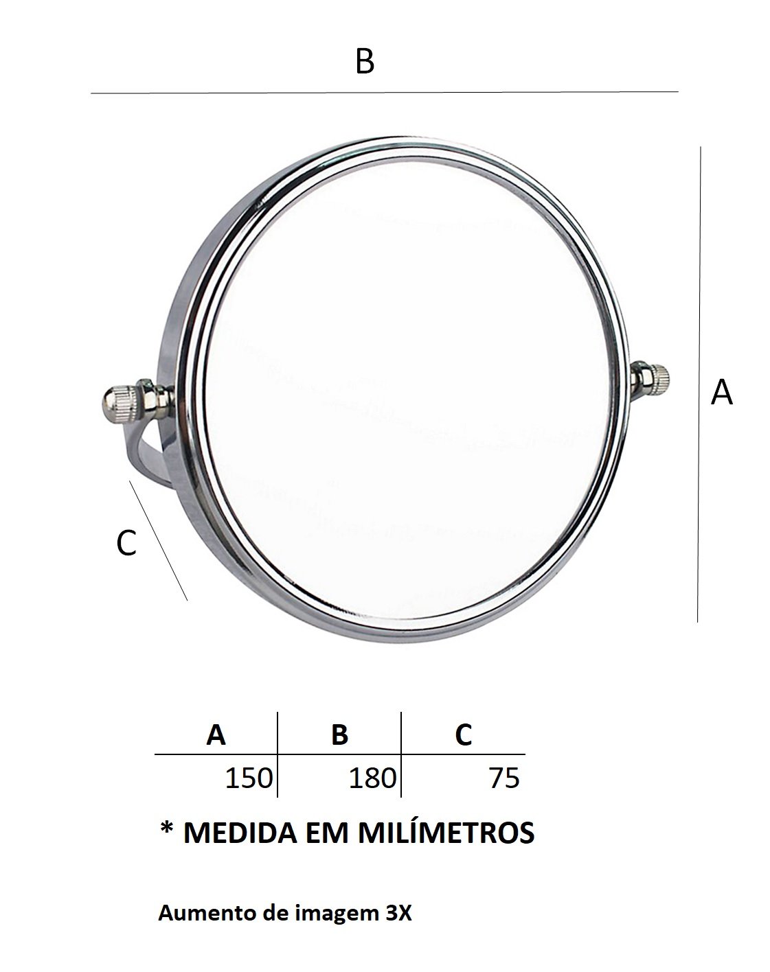 Espelho EM-L 6 - Redondo - E6565 - Cromado - 2
