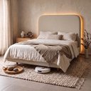 Ver imagem 2 de Cama Box Base Casal com Cabeceira Zaya 138x188 Flutuante Estilo Japonesa Bouclê Bege - Desk Design