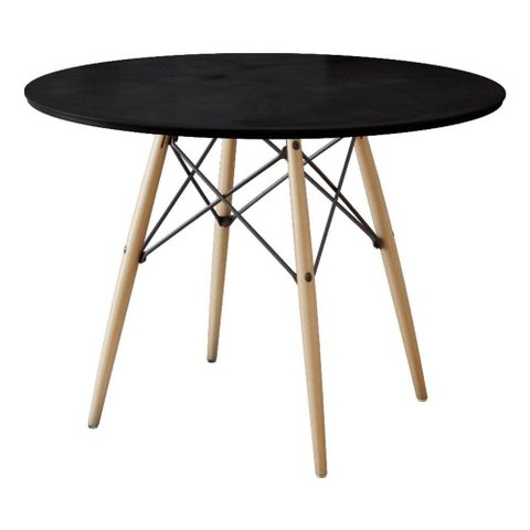 Mesa Eames Eiffel Redondo Tampo De Madeira 90Cm Preto Preto