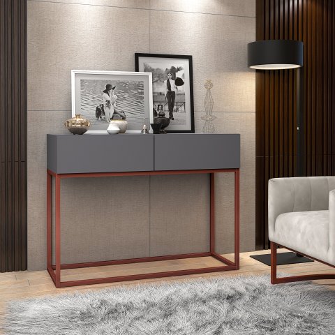 Aparador Buffet Estilo Industrial 2 Gavetas Cinza com Cobre