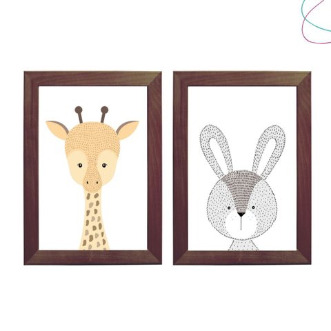 Kit 2 Quadros Decorativos - Animais Escandinavos:tabaco