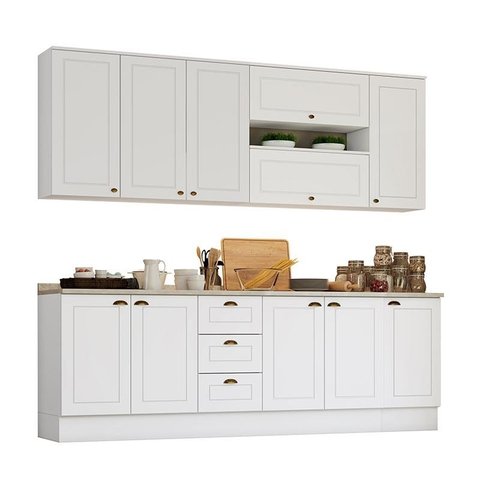 Cozinha Completa Americana 7 Peças Branco com Tampo - Móveis Henn