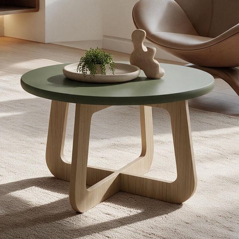 Mesa de Centro para Sala de Estar Redonda 58cm Pés Orgânico Yasmin A05 Menta Carvalho - Lyam Decor