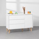 Ver imagem 4 de Kit Quarto Theo com Pés Retrô Natural - Berço + Cômoda 3 Gavetas e 1 Porta + Guarda-roupa 2 Portas +