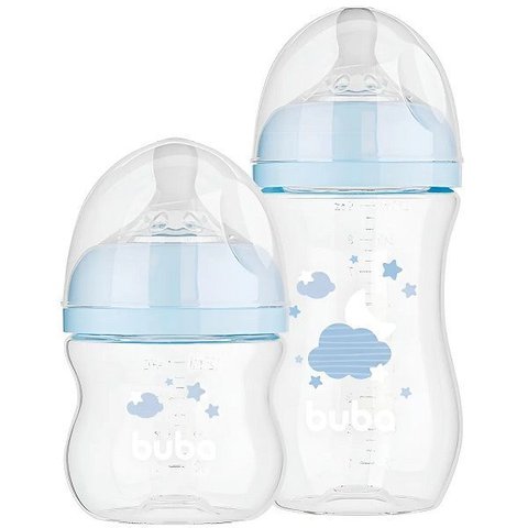 Kit 2 Mamadeira Easy Flow Nuvem Azul 120ml e 270ml Anticolica Buba