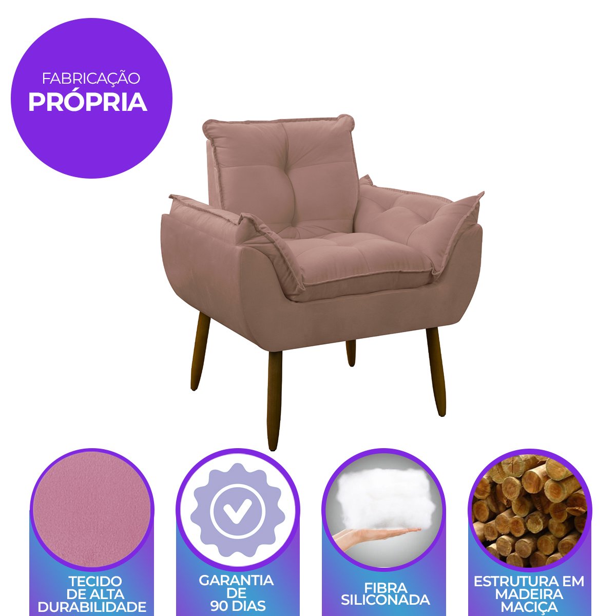 Poltrona Decorativa Sala de Estar Escritório Quarto Prime: Rosa - 6