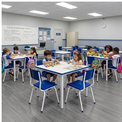Conjunto Quadrado c/ 04 Cadeiras Cor Azul - Tampo MDF Branco - Infantil 02 a 06 Anos - Mr Plast - 41