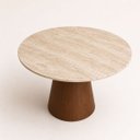 Ver imagem 2 de Mesa de Jantar Cone Redondo 100 Cm Tampo Mármore Travertino Base Nogueira