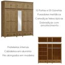 Ver imagem 3 de Guarda Roupa 10p 3g Espelho Madeira Maciça 220 Cm 9139 Freijo Milani Store