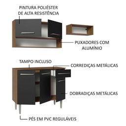 Armário de Cozinha Compacta 165cm Rustic/Preto Emilly Madesa 08 - 5