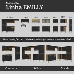 Armário de Cozinha Compacta 165cm Rustic/Preto Emilly Madesa 08 - 11