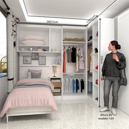 Quarto de Canto Solteiro com Guarda Roupas Cabeceira e Mesa de Cabeceira Alpes Luciane Móveis - 3