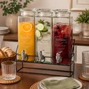 Ver imagem 4 de Suqueira Cristal Tripla com Suporte Kit 3 Dispenser em Vidro Bebidas Tampa Hermetica Suco Agua Crist