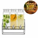 Ver imagem 1 de Suqueira Cristal Tripla com Suporte Kit 3 Dispenser em Vidro Bebidas Tampa Hermetica Suco Agua Crist