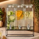 Ver imagem 6 de Suqueira Cristal Tripla com Suporte Kit 3 Dispenser em Vidro Bebidas Tampa Hermetica Suco Agua Crist