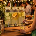 Ver imagem 2 de Suqueira Cristal Tripla com Suporte Kit 3 Dispenser em Vidro Bebidas Tampa Hermetica Suco Agua Crist
