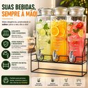 Ver imagem 7 de Suqueira Cristal Tripla com Suporte Kit 3 Dispenser em Vidro Bebidas Tampa Hermetica Suco Agua Crist