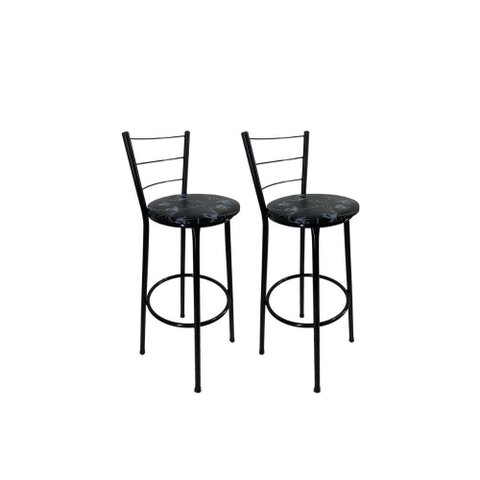 Kit 2 Banqueta Alta Preta Cozinha Gourmet Americana Balcão:preto Floral