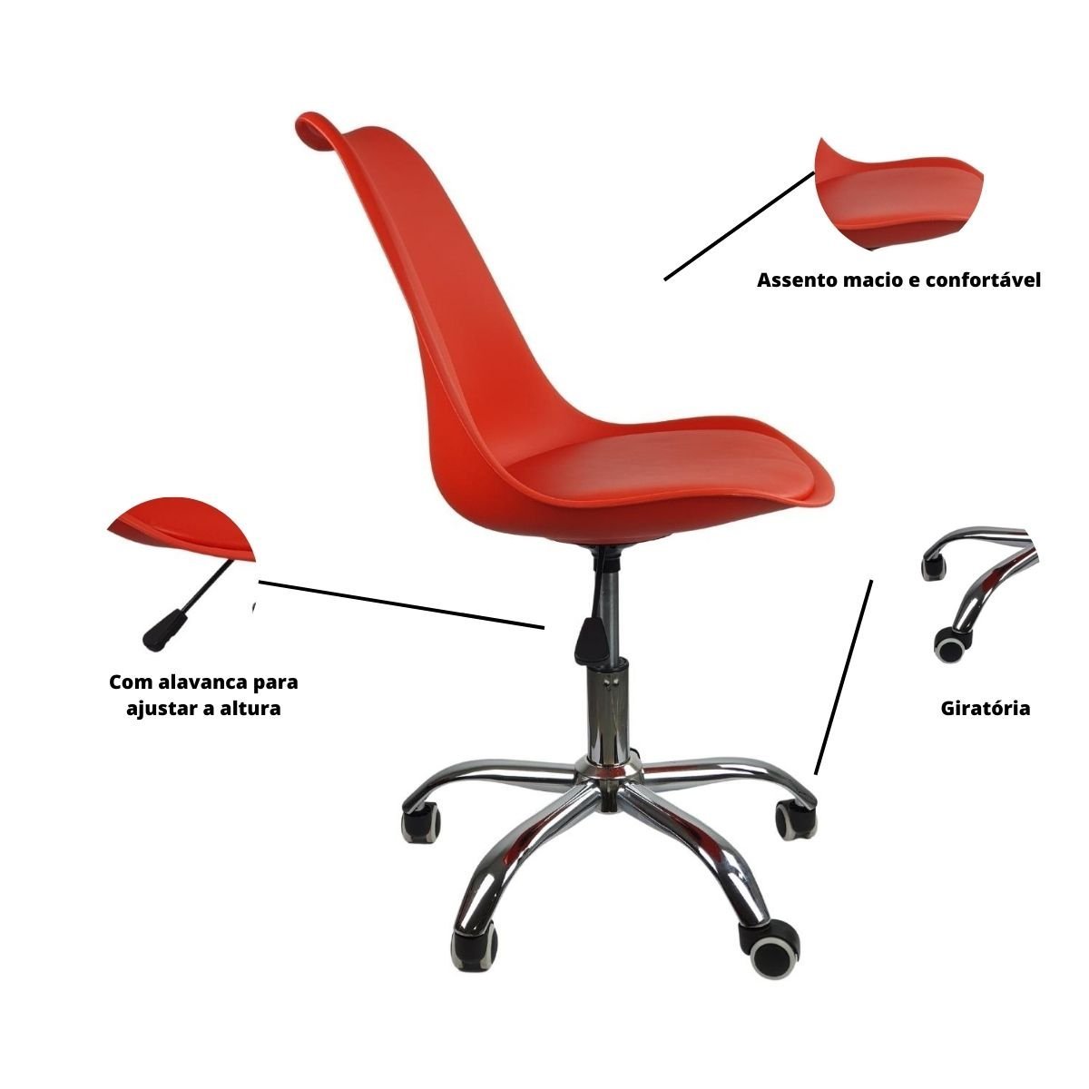Cadeira Office com Rodizio Giratória Saarinen - Vermelho - 4