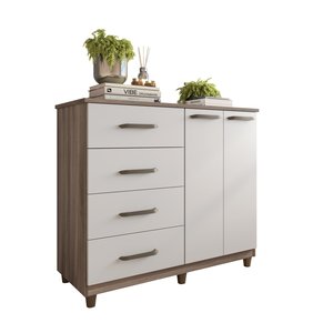 Cômoda 2 Portas 4 Gavetas Moderna Ideal para Sua Necessidade - Naturale / Off White