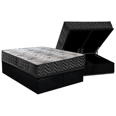 Conjunto Box Baú Queen: Colchão Espuma Paropas D45 Pasquale Wave Black + Base Crc Suede Black (