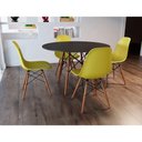 Ver imagem 1 de Conjunto De Mesa De Jantar Redonda 90Cm Tampo De Madeira Preto Com 4 Cadeiras Amarelas