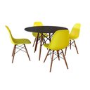 Ver imagem 6 de Conjunto De Mesa De Jantar Redonda 90Cm Tampo De Madeira Preto Com 4 Cadeiras Amarelas