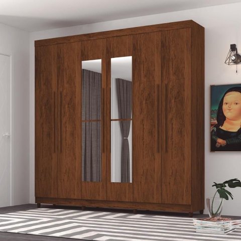Guarda Roupa Casal Audi 6 Portas de Bater 2 Gavetas MDP Imbuia-Rustico Vila Rica