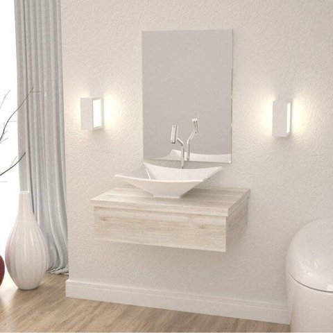 Conjunto para Banheiro Gabinete com Cuba Folha L38 600W Metrópole Branco/Snow