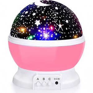 Luminaria Abajur Rotativa Festa Criança Neon Quarto Projetor Luz Ceu Estrelas Rosa
