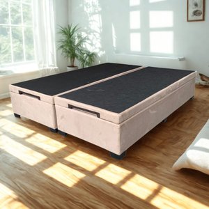 Cama Box Baú Queen Bipartido Suede Luxo - Gs Kamas - Acabamento Reforçado, Amplo Espaço (bege)