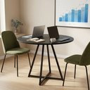 Ver imagem 5 de Mesa Requinte de Jantar Reunião Redonda Estilo Industrial MDF e Aço Moderna Preto/Pé Preto Lh Móveis