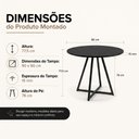 Ver imagem 4 de Mesa Requinte de Jantar Reunião Redonda Estilo Industrial MDF e Aço Moderna Preto/Pé Preto Lh Móveis