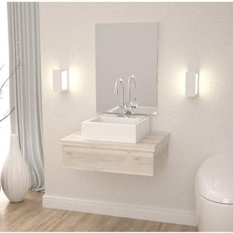 Conjunto para Banheiro Gabinete 60cm Cuba Q35 e Espelheira 601W Metrópole Branco/Snow