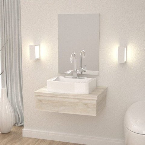 Conjunto Bancada para Banheiro com Cuba Aria RT41 e Espelheira 601W Metrópole Branco/Snow