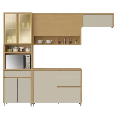 Armário de Cozinha Completa 100% Mdf 8 Portas 4 Gavetas Cléo Madeirado/off White Nesher