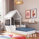 Ver imagem 1 de Cama Infantil Montessoriana Casinha Solteiro Branco com Grade de Proteção - Completa Móveis