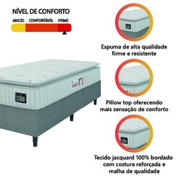 Cama Box Colchão Solteiro Espuma D45 Lazio Pillow Top 88x188x67cm Branco / Cinza Hellen - 4