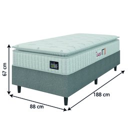 Cama Box Colchão Solteiro Espuma D45 Lazio Pillow Top 88x188x67cm Branco / Cinza Hellen - 2