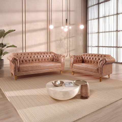 Conjunto de Sofás 5 Lugares Couro Sintético Duque