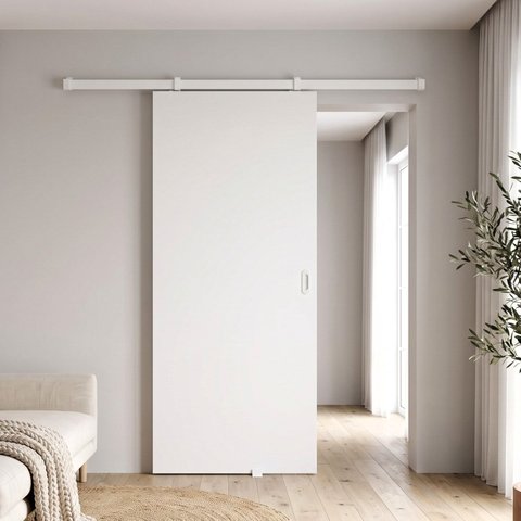 Porta Branca Sarrafeada Lisa 110x210cm + Kit de Correr