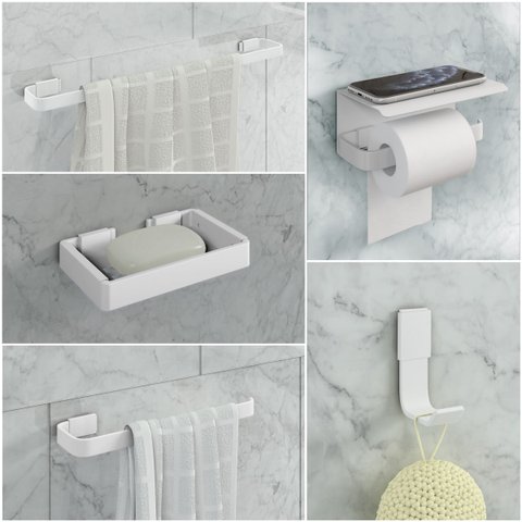 Kit Acessório para Banheiro Polido 5 Peças C/suporte Celular