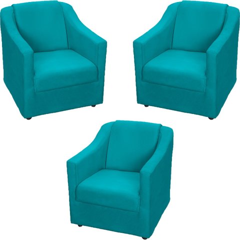 Kit 3 Poltronas Decorativas Para Sala De Espera Recepção Escritório Consultório Suede