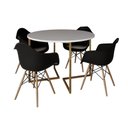 Ver imagem 6 de Mesa Jantar Industrial Redonda 110cm Branca Base V Dourada com 4 Poltronas Daw Madeira Branco